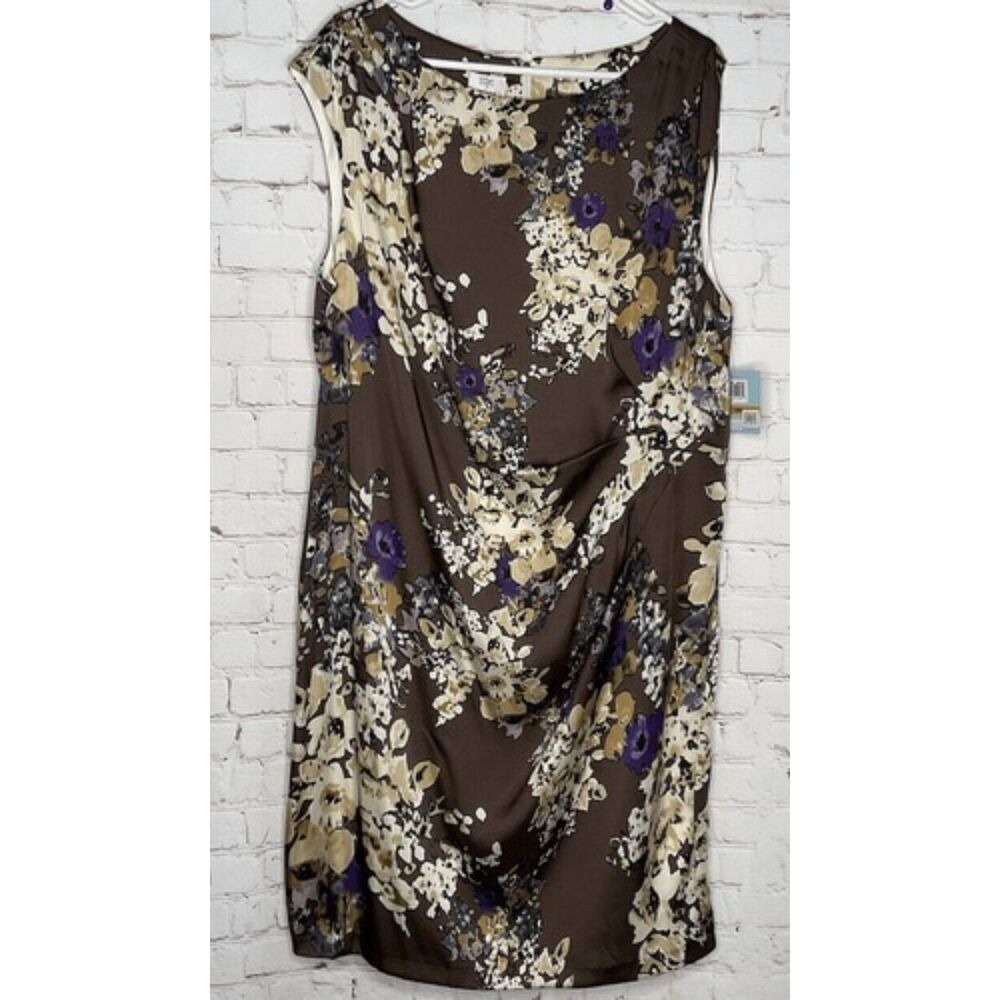 NWT Suzi Chin Maggy Boutique Cream/Brown‎ BackZip  Midi Dress Women 16W China